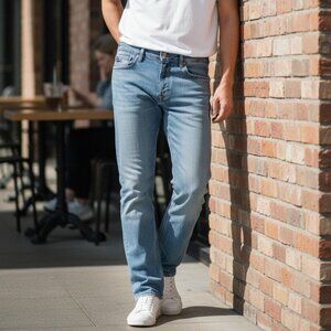 Paige Normandie Straight Leg Jeans Light Denim Donnelly Blue Jeans Sz 35 Men's